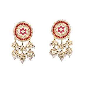 Boucles d'oreilles pendantes chandelier pour femme, en alliage de zinc plaqué or, ornées de cristaux et de strass, base métallique durable - Product Image 1