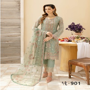 ชุดเดรส Anarkali สำหรับผู้หญิงผ้าชีฟองปักลาย3ชิ้นสำหรับงานแต่งงานชุดส่าหรี - Product Image 2