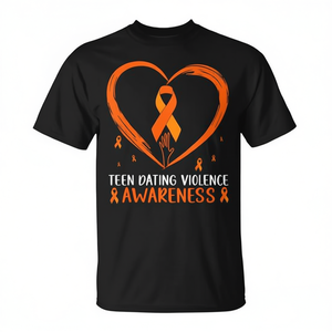 T-shirt Orange Heart Ribbon pour adolescents, pour la sensibilisation à la violence en matière des relations amoureuses - Product Image 2