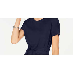 Top Casual da Donna Tommy Hilfiger Blu in Maglia a Maniche Corte con Laccetti Frontali e Pizzo Leopardato Traspirante Vestibilità Ampia per Taglia Media - Product Image 2