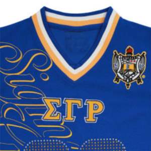 Sigma Gamma Rho Royal Blue Women Football Jersey with Embroidered Logos <b>Studded</b> Front Shoulder Design Lightweight Polyester Top - Product Image 3