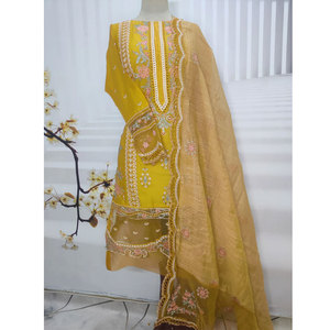 Modern Ladies Ready To Wear Suit With Embroidery Work On Shirt <b>Trousers</b> And Matching Dupatta For Casual Use - Product Image 3