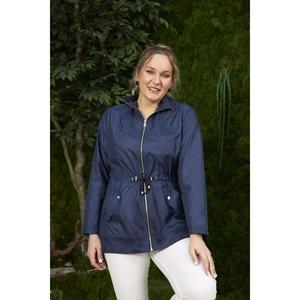 Trench-coat bleu marine grande taille avec détails en mesh - Product Image 1