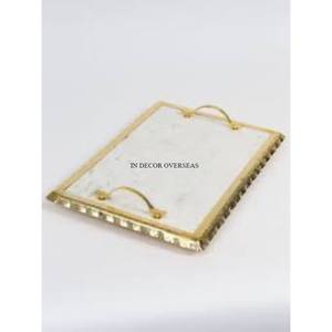 Bandeja para servir comida y otros artículos de mármol blanco de la mejor calidad de forma redonda con hermoso Borde de diseño de flores chapadas en oro - Product Image 6