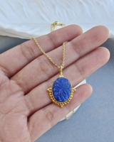 Collier tendance en pierres précieuses, élégant pendentif sculpté en Lapis Lazuli, plaqué or 18 carats, style bohème, bijou statement pour femme