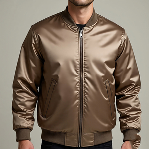 Bombardiers en satin de soie à manches longues pour hommes, blousons ras du cou, blousons d'extérieur universitaire en satin, blouson de baseball en satin doux pour hommes, nouvel arrivage - Product Image 1
