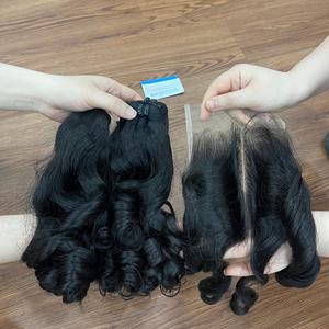 Vietnamese Bouncy <b>curly</b> <b>hair</b> <b>extension</b> machine weft <b>hair</b> 16 inches natural black color full lengths - Product Image 1