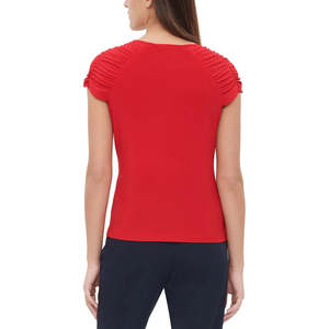 Haut pour femme Tommy Hilfiger, taille extra petite, rouge moyen, avec manches froncées respirantes - Product Image 2