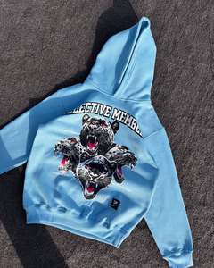 Conjunto de Sudadera con Capucha y Pantalones Deportivos con Estampado Gráfico de Pantera COLLECTIVE MOVEMENT en Azul Claro de Lujo, Ropa Deportiva de Diseñador, Estilo Urbano, Corte Holgado - Product Image 2