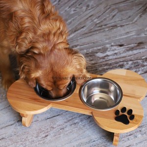 Juego de 3 Tazones de Comida para Perros de Calidad Deluxe, Hechos a Mano, Ecológicos, Más Vendidos, de Diferentes Tamaños, de Madera y Metal - Product Image 4