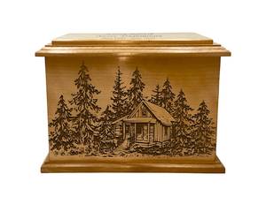 Cabina en el bosque Urna de cremación Tamaño adulto Cabina de madera y bosque Urna funeraria Amantes de la naturaleza con grabado - Product Image 5