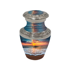 Urna de cremación de metal Venta caliente Servicio de cremación Recuerdo Hecho a mano Aluminio Funeral Cremación Mariposa azul Recuerdo - Product Image 4