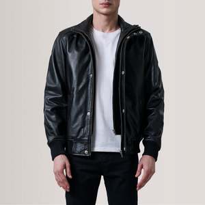 Chaqueta Bomber de Piel de Oveja Genuina Lester, Talla XS, Negra, Reversible, con Cierre de Cremallera, Bordada, Impermeable, para Otoño - Product Image 1