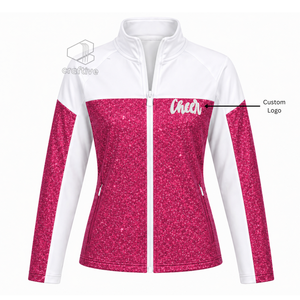 Cheerleading <b>Glitter</b> Warm up Polyester <b>Jacket</b> Custom Embroidered Color block <b>Jacket</b> For Cheer Team Dance Practice - Product Image 1