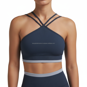 Top Deportivo de Punto Acanalado para Mujer, Top Corto de Yoga con Frente Cruzado, Sujetador Deportivo Transpirable con Relleno - Product Image 1