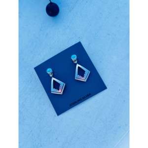 Jerold Francis Kingman Geometric Turquoise & Sterling Silver Drop <b>Earrings</b> <b>Post</b> Dangle Design - Product Image 4