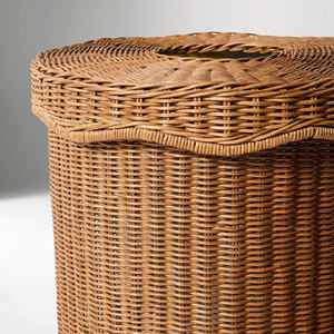 Set of 2 Dark Brown Scalloped Rattan <b>Laundry</b> <b>Baskets</b>, Tall Cylindrical Handwoven Wicker Hampers for Luxury Hotel & Home - Product Image 5