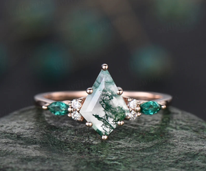Natural Moss Agate Kite Cut Bridal <b>Band</b> 925 <b>Sterling</b> <b>Silver</b> Unique Design Women <b>Wedding</b> Engagement Party <b>Band</b> Wholesale - Product Image 3