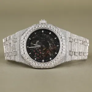 Reloj Moissanite reloj hecho a mano, reloj de movimiento automático, reloj para hombres, reloj de pulsera de diamante japonés completamente helado