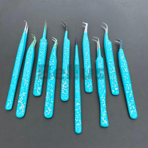 แหนบต่อขนตาสีฟ้าแบบมืออาชีพอุปกรณ์แต่งขนตาโลโก้ตามสั่งทำจากสเตนเลสแบบโค้งทนทานสำหรับศิลปิน - Product Image 3