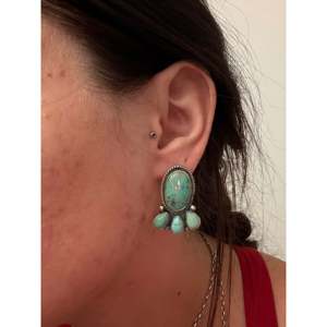 Navajo Kingman Turquoise & Sterling <b>Silver</b> Drop <b>Earrings</b> with Gold Plating Featuring Post <b>Dangle</b> Cluster for Weddings - Product Image 2