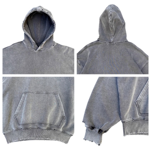 เสื้อฮู้ดดี้โอเวอร์ไซส์สไตล์วินเทจ OEM ผ้าฟลีซสีซีดจาง 100% ผ้าฝ้าย สำหรับฤดูหนาว ล้างสีแบบแอซิดวอช ดีไซน์ขาดๆ ไม่มีเชือกผูก สตรีทแวร์ - Product Image 6