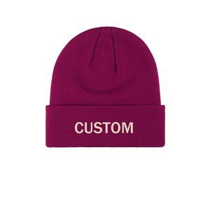 Unisex invierno al aire libre cálido sombreros poliéster/algodón bordado dibujos animados Logo Unisex sólido en blanco personalizado tejido puño jacquard gorros - Product Image 2