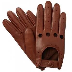 Gants de conduite en cuir marron respirants à doigts complets, perforés, séchage rapide, avec sangle de poignet réglable, unisexe, pour la course et les trajets quotidiens - Product Image 1