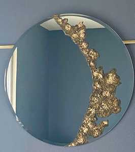 Miroir mural rectangulaire sans cadre en forme de croissant de lune, fait à la main en os de buffle, art moderne, objet de collection - Product Image 2