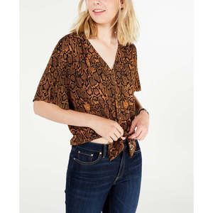 Top Stampato con Laccetti Frontali Ultra Flirt Junior, Taglia Small, Vestibilità Ampia, in Chiffon Floreale e Rayon Lavorato a Maglia, per Outfit da Ufficio, Autunno Primavera - Product Image 1