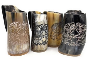 High Quality Highly Polished Handcrafted Viking Carving <b>Ceramic</b> Drinking Horn <b>Mug</b> Natural Horn India for Wine & Beer - Product Image 2