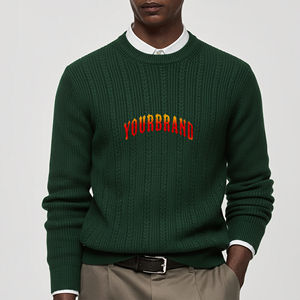 Pulls en maille pour hommes de haute qualité 100% coton, col rond, logo personnalisé, couleur unie, séchage rapide, respirant, vêtements décontractés - Product Image 1