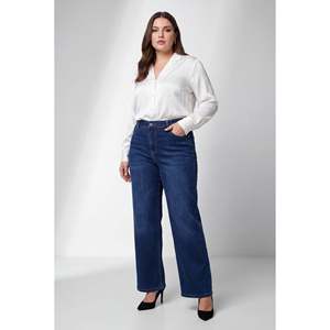 Jeans de Mezclilla Talla Grande con Detalle de Bolsillo, Azul Marino - Product Image 4
