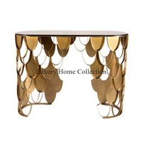 Table Console Antique Élégante Fabriquée à la Main Design Luxueux Placage Brillant Couleur Or Avec Fourniture en Forme de Rectangle Supérieur Personnalisé