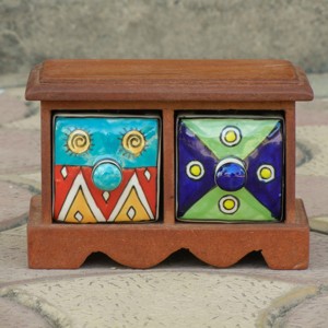 Tiroir de rangement décoratif en céramique en bois fait à la main organisateur de boîte à bijoux polyvalent pour garde-robe salon stockage d'épices - Product Image 2
