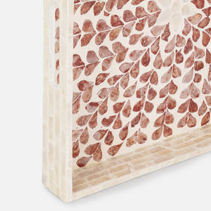 Elegant Square Pink Mother of Pearl Serving Tray With <b>Handles</b> for Food and Beverages <b>MOP</b> Inlay Decorative Tray for Coffee Table - Product Image 3