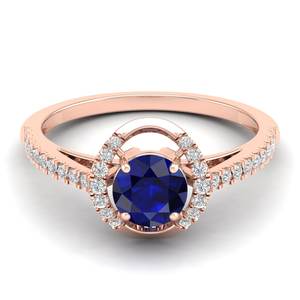 Anillos de Compromiso REYES Elegance de Oro Rosa Macizo de 14K con Diamantes y Halo para Mujer, Anillo de Zafiro Azul, Joyería Fina, Gran Venta - Product Image 1