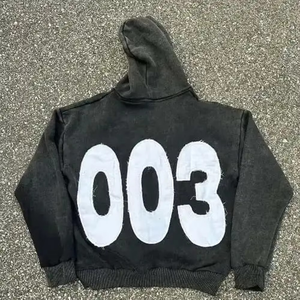 Survêtement personnalisé pour hommes en détresse 500 Gsm sweat à capuche en coton éponge français pantalon de survêtement évasé automne lavage à l'acide fermeture éclair Applique - Product Image 2