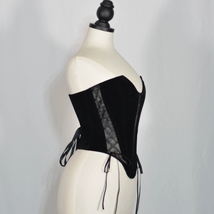 Corsé Bustier Ajustable de Terciopelo Negro Estilo Francés para Mujer, Top Sexy sin Tirantes, Faja Reductora de Cintura - Product Image 2
