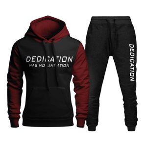 Conjunto Deportivo de Dos Piezas con Sudadera con Capucha Estampada y Pantalones Jogger de Felpa de Algodón con Eslogan de Dedicación, Ropa Deportiva de Invierno para Gimnasio y Calle, Unisex - Product Image 1