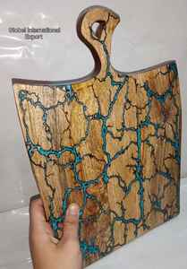 Tabla de cortar de resina azul y madera hecha a mano de lujo, tabla de servir de charcutería de queso Premium para Cocina - Product Image 4