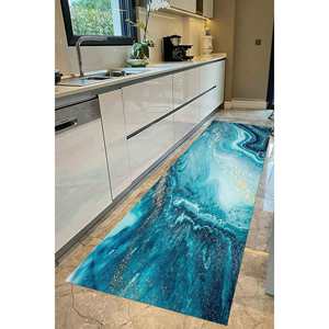 Blue Marble <b>Rug</b>: Contemporary Anti-Slip Accent <b>Rug</b>,<b>Chenille</b> <b>Rug</b> - Product Image 5