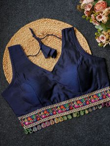 Premium Collection Incroyable Couleur Attrayant Vichitra Soie Avec Miroir Dentelle Ready Made Blouse Femme Fabricant De Mode - Product Image 5