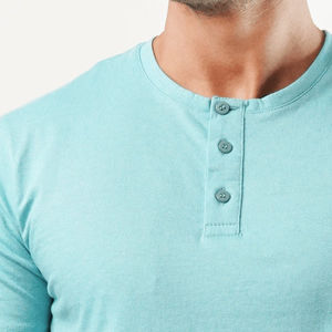 Camiseta Henley básica de algodón para hombre, manga corta, cuello de botón informal, transpirable y cómoda - Product Image 6