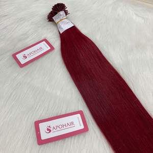 Rambut Remy Virgin Remy cincin/sambungan/ujung I lurus merah gelap rambut manusia berkualitas tinggi/ikat rambut/manik-manik mikro mudah - Product Image 2