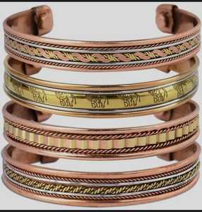 Pulseras de cobre tibetanas redondas chapadas en oro para mujer, brazalete de moda, joyería Bohemia, moda informal, Kada para joyería de mujer - Product Image 1