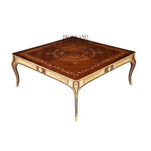 Mesa de Centro Cuadrada de Lujo con Incrustaciones de Marquetería Hechas a Mano y Detalles en Latón Dorado para Salas de Estar Elegantes - Product Image 4