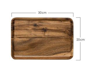 Ensemble de plateau en bois d'acacia créatif fait à la main assiette de nourriture occidentale rectangulaire et bol à motif rond pour servir à la maison - Product Image 3
