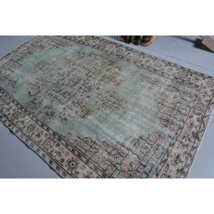 Alfombra turca Vintage de 5,4x8,6 pies, diseño de retales de lana verde y Beige, respaldo de látex para el hogar, sala de estar, estilo Rectangular-Tabriz - Product Image 4