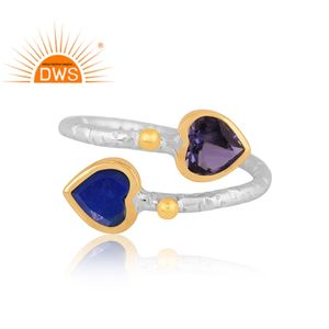 Best Quality Fine <b>Sterling</b> <b>Silver</b> Natural Lapis Lazuli & Iolite Gemstone <b>Adjustable</b> <b>Ring</b> Custom Jewelry Manufacturer - Product Image 2
